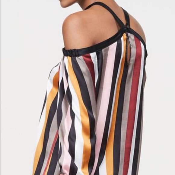 Ann Taylor LOFT Women’s Multicolor Off-Shoulder Halter-Neck Stripe Blouse US M - Picture 2 of 16